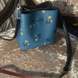 Coach Blue and Black Crossbody Bag with Floral Design